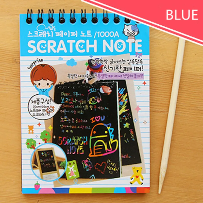BLUE Сделай Сам милый Kawaii блокнот с граффити на катушке черная страница Волшебная книга для рисования блокнот для рисования для детей блокнот канцелярский подарок - Цвет: BLUE