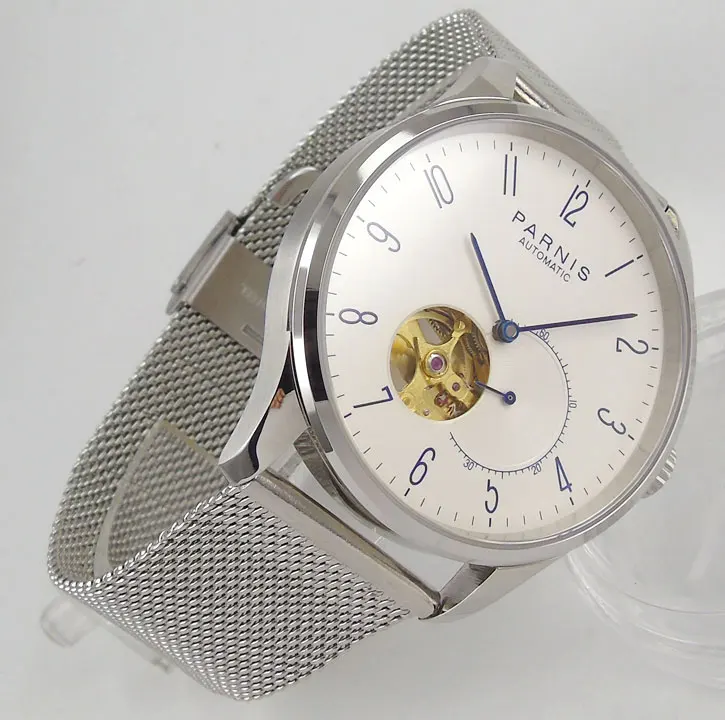 

42mm PARNIS white dial Automatic man watches Stainless Steel Solid Case 2019 brand luxury miyota movement Mens Wrist Watch