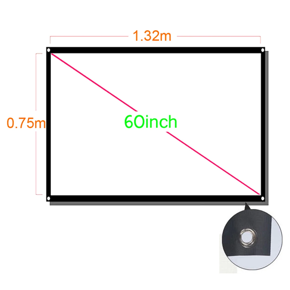 VIVIBRIGHT 16:9 Портативный экран для проектора 60 дюймов ПВХ-экран домашнего кинотеатра