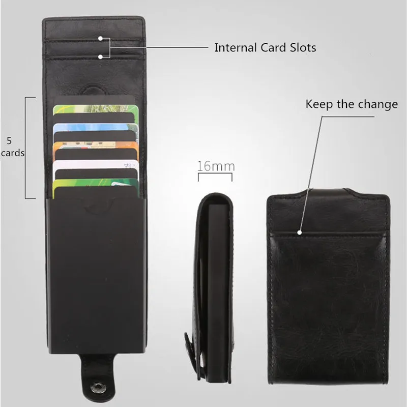 

2019 New Style RFID Card Holder And Minimalist PU Wallet with Metal Box RF ID Blocking Cards Holder Mini Purse for Men Women