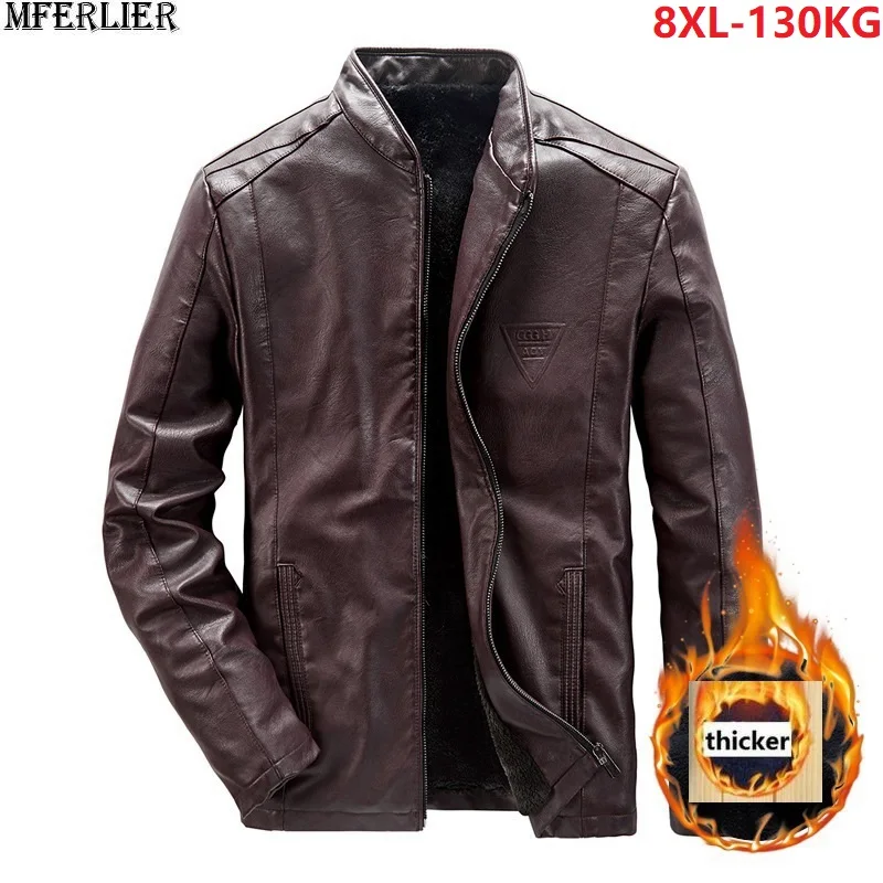 Мужские Куртки из искусственной кожи толстый флис большие размеры 6XL 7XL 8XL зимний