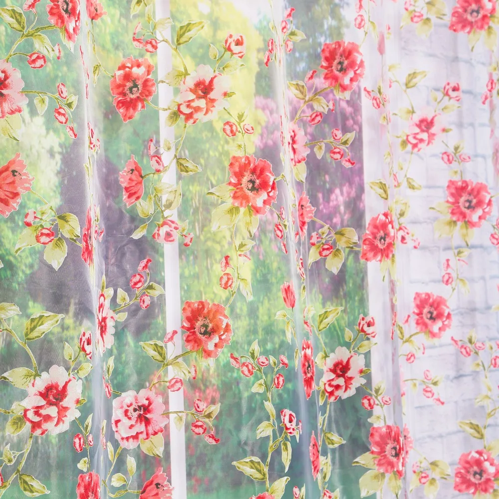ISINOTEX оконные занавески красные прозрачные Занавески с цветочным рисунком для