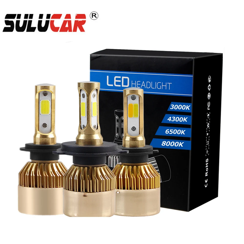 SULUCAR H7 H4 H1 H3 H11 фары светодиодный 4 вида цветов Автомобильные H8 H9 9005 HB3 9006 12V 60W COB 8000K
