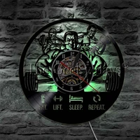 eat lift sleep repeat workout gym led light sign vinyl record wall clock exercise gym weightlifting sport wall lamp