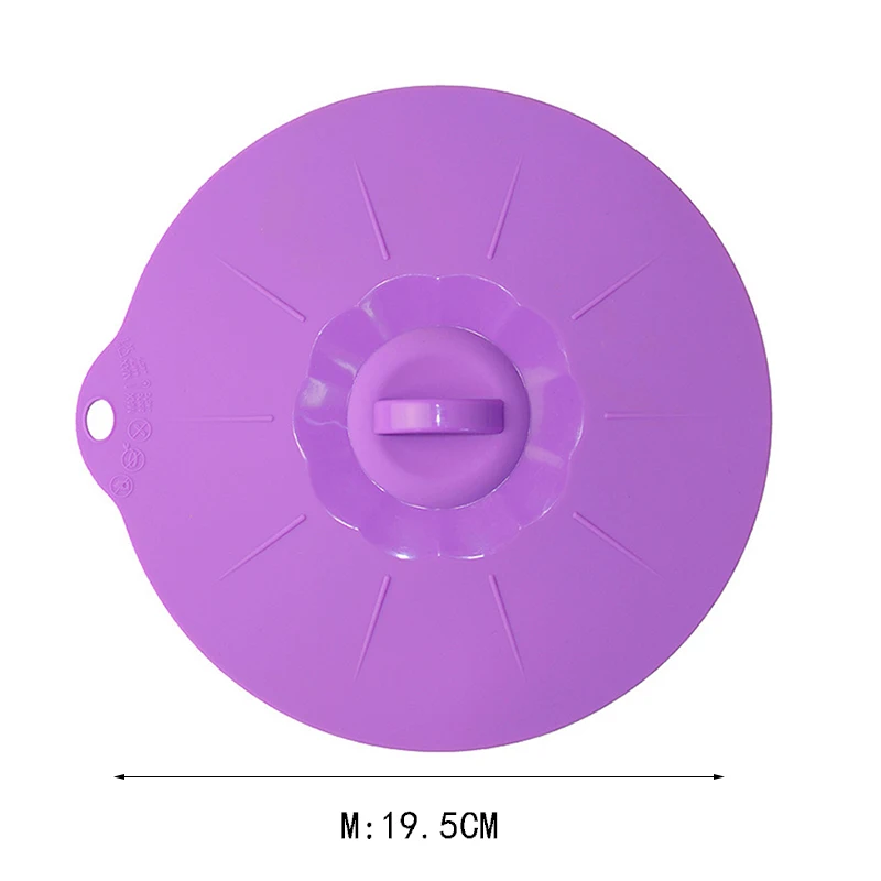 Purple M 19.5cm Силиконовая чаша для микроволновой печи, крышка для разлива, кастрюля, сковорода, пищевая упаковка, уплотнительная крышка, инструменты для приготовления пищи, кухонные гаджеты - Цвет: Purple M 19.5cm