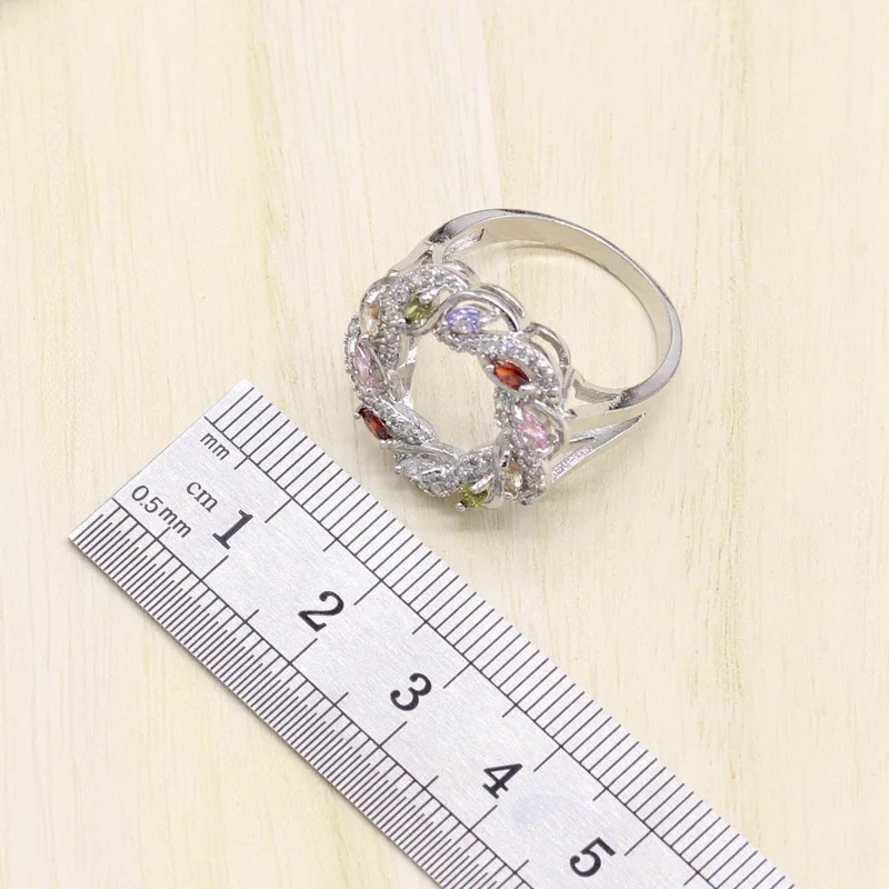 925 Sterling Silver Jewelry Multicolor Cubic Zirconia Jewelry Sets For Women Hollow Earrings/Pendant/Necklace/Ring/Bracelet