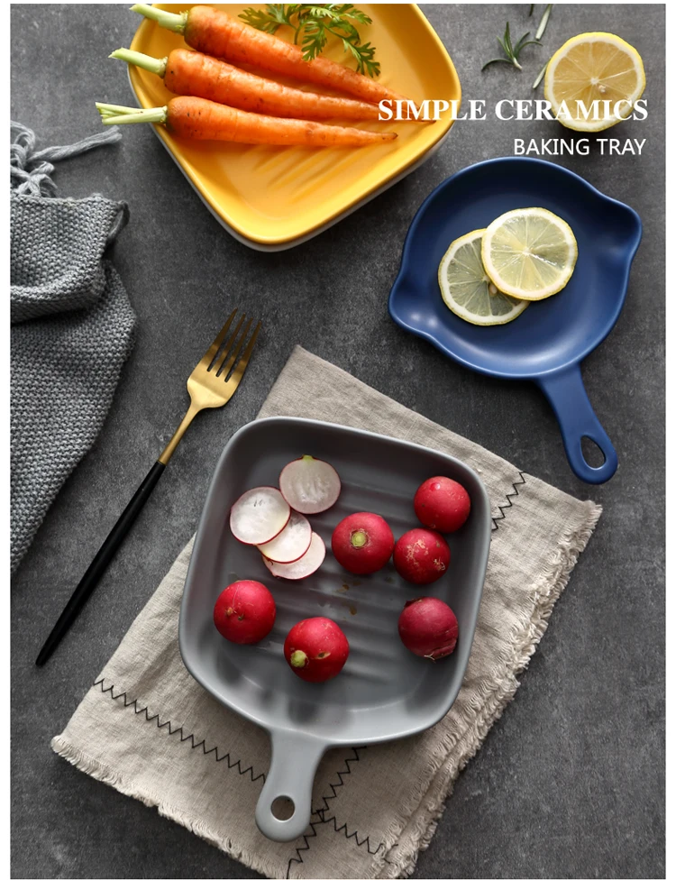 Nordic home oven dish baking tray Creative with handle ceramic dish barbecue deep dish kitchen tableware