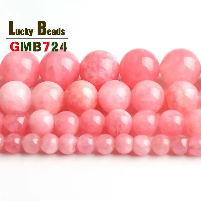 Розовые бусины из натурального ангелита круглые россыпью драгоценного камня