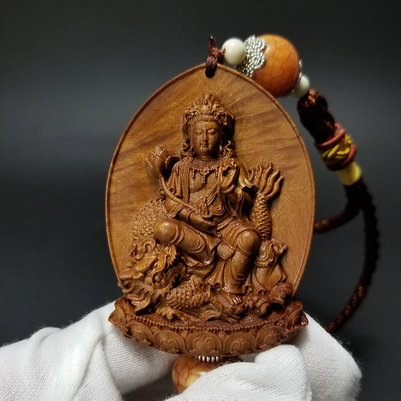 Guanyin Bodhisattva Key Pendant Woodcarving Evil Protection Peace | Дом и сад