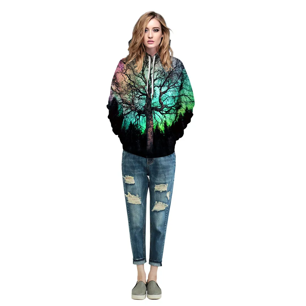New 3D Hoodies Colorful Sky Life Tree Printed Hoodie Men Women Autumn Winter Pullover Sweatshirt Couples Tops | Женская одежда