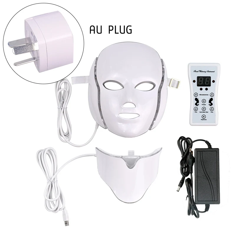 AU Plug 7 цветов Светодиодная маска Корея фотонная терапия Спа маски для лица Омоложение кожи отбеливание против морщин Красота лица Уход за кожей Шеи - Цвет: AU Plug