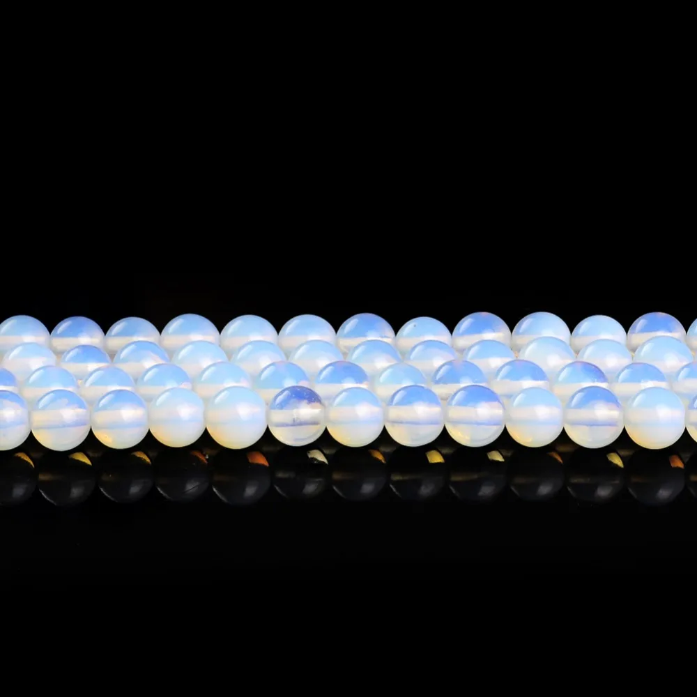 

Round Opal Natural Stone Smooth White Opalite Loose Strand Beads for Jewelry Making Necklace Bracelet Pick Size 15" 4-12mm