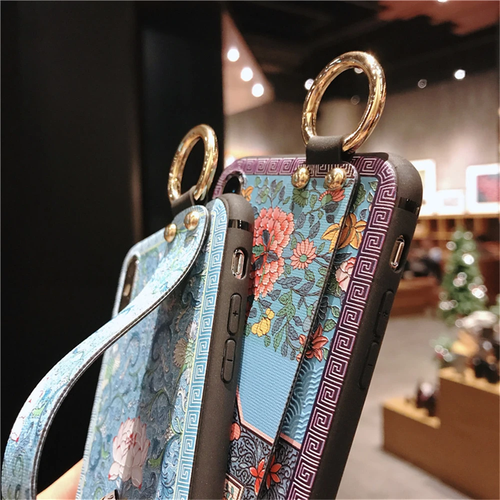 Чехол-браслет для телефона iPhone 7 8 Plus в китайском стиле с вышивкой цветов дворца из мягкого TPU покрытия X XS MAX 6 6S.