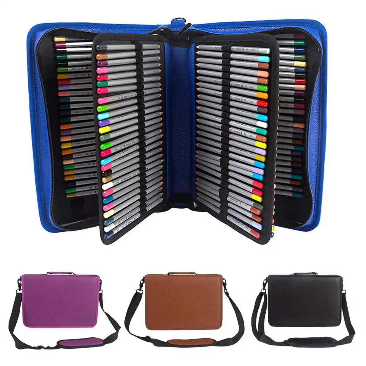 

160 Holes School Pencil Case PU Leather Penal for Girls Boys Pen Box Big Cartridge Bag Large 4 Layers Pencilcase Stationery Kit