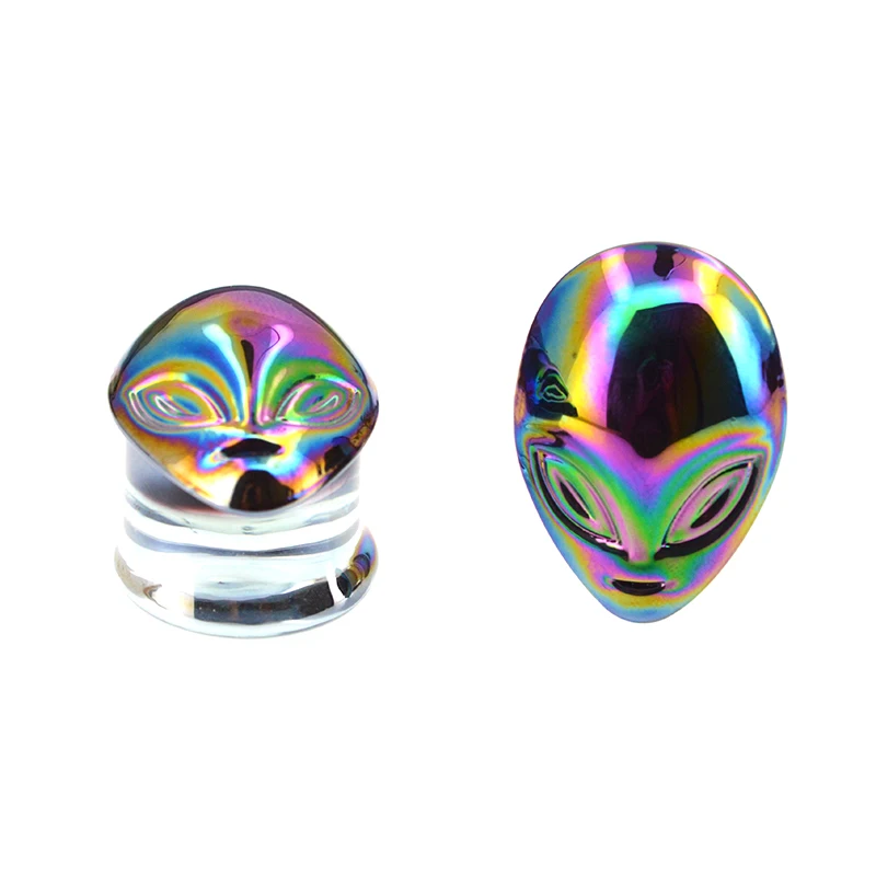 Тела панк 10 пар/компл. Радужное alien Pyrex Стекло датчики расширители для ушей ухо Вилки и для туннельного пирсинга тела ювелирные изделия