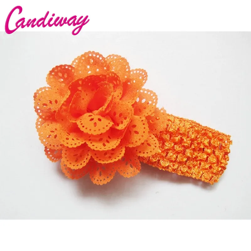 Оранжевые Цветочные ободок для новорождённого волос банты девочек подарочные