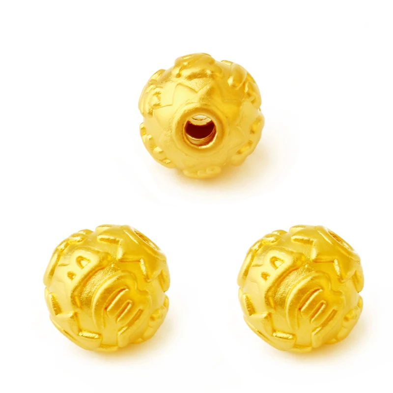 Authentic S925 Sterling Silver Color 3D Transfer Beads Handmade DIY Braided Rope Accessories Gold-plated Six-word Mantra Beads