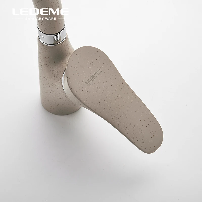 LEDEME бежевый окрашенный медный кран для кухонной раковины с одной ручкой