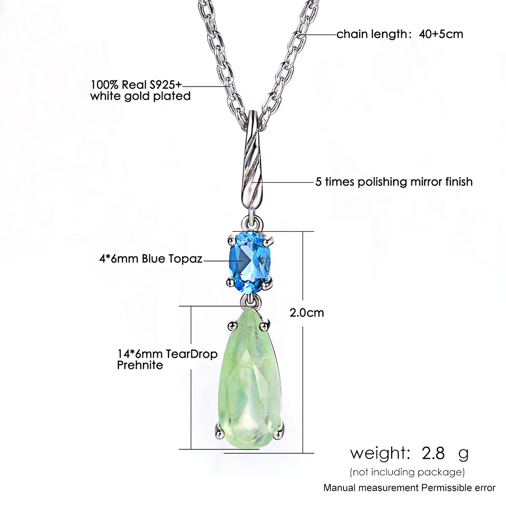 MoBuy Romantic Natural Gemstone Blue Topaz Chain Necklaces 925 Sterling Silver White Gold Plated Women Jewelry Necklace MBNI063 | Украшения