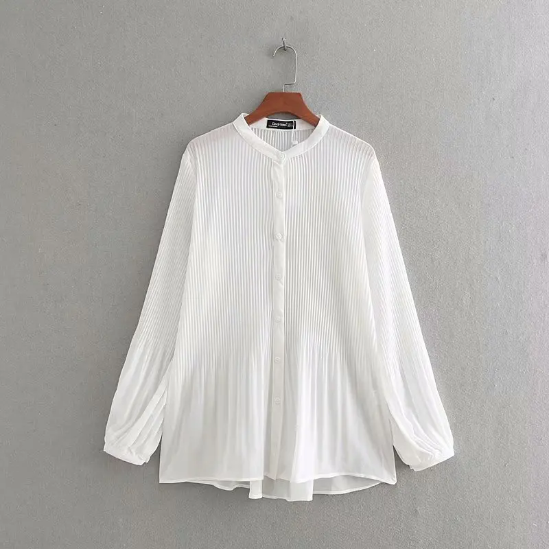 aliexpress - new women fashion long sleeve chiffon pleated blouse shirts women o neck casual business blusas femininas chemise tops LS3359