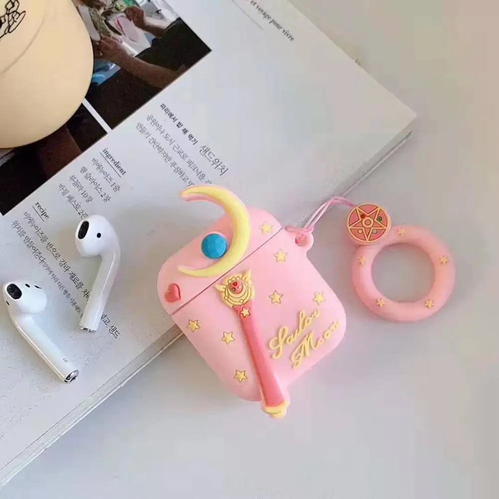 For Airpods 2 Case Silicone SailorMoon Stitch Cartoon Cover for Apple Air pods Cute Earphone Case Headphone Case with Ring Strap - Color: 1