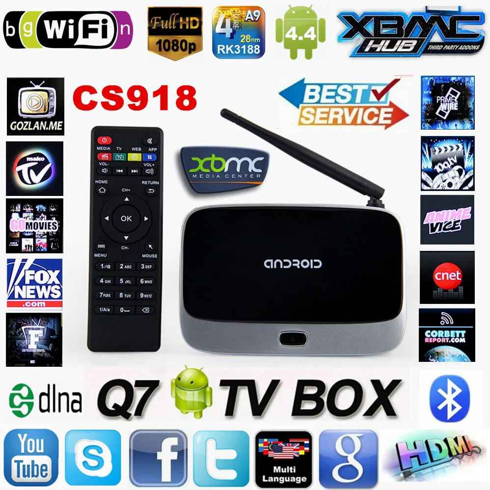 Оригинал CS918 Android 4.4 TV BOX XBMC Fully Loaded MK888 RK3188T Quad core 1 Г/8 Г Smart Media Player Bluetooth Wi Fi Антенны|quad