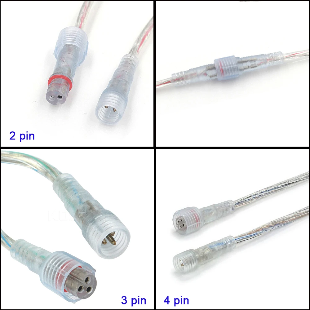 Free Shipping 2 Pin 3 Pin 4 pin Waterproof Cable Transparent LED connector Male Female Plug For 5050 3528 SMD LED Strip Light