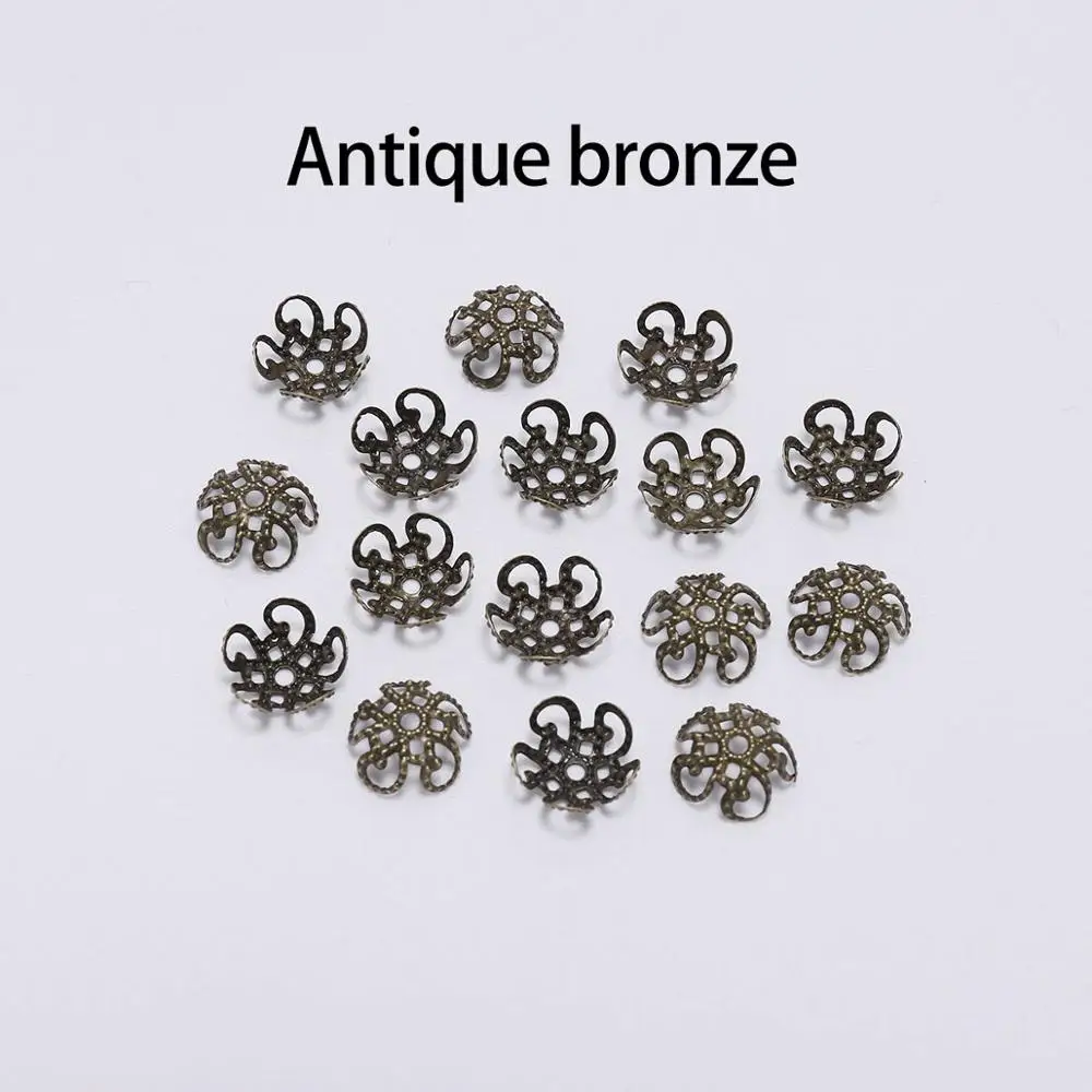 Antique bronze 100 шт 8 мм 10 мм Блестящий винтажный филигранный металлический полый цветок разделитель бусины концевые колпачки Подвески для рукоделия ювелирных изделий - Цвет: Antique bronze