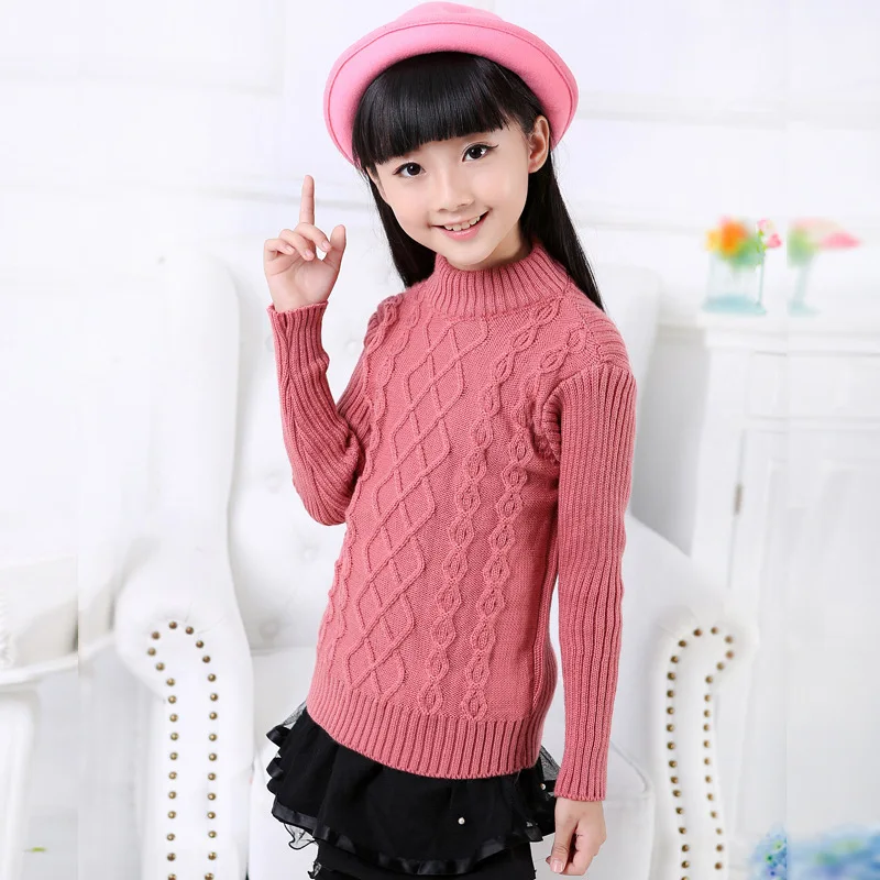 dark pink От 2 до 14 лет девочка сплетенный свитер для малышей кофточка с резинкой для девочек водолазки, свитера, пуловеры для детей модная детская одежда толстый вязаный зима-осень - Цвет: dark pink