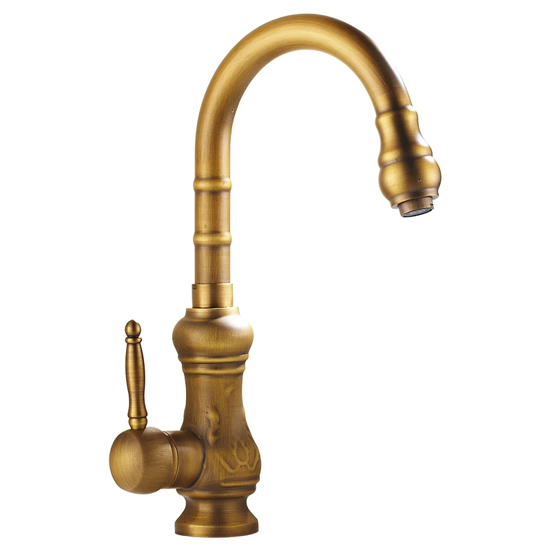 Европейский медный ретро кран для горячей и холодной кухни вращающийся под