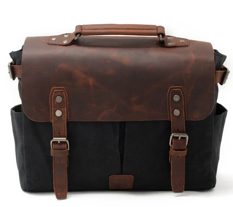 Muchuan 16960# Waterproof SLR Camera Bags Casual Travel Batik Canvas Shoulder Bags Vintage Briefcase Retro Hasp Cover Camera Bag - Цвет: Black