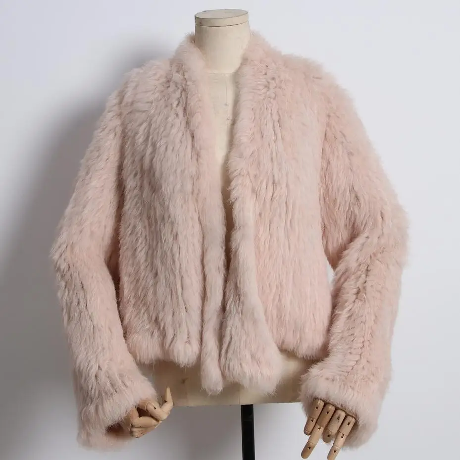 pink FXFURS натуральный мех кролика пальто модные меховые куртки зимняя теплая верхняя одежда кролика меховой кардиган женский стиль - Цвет: pink