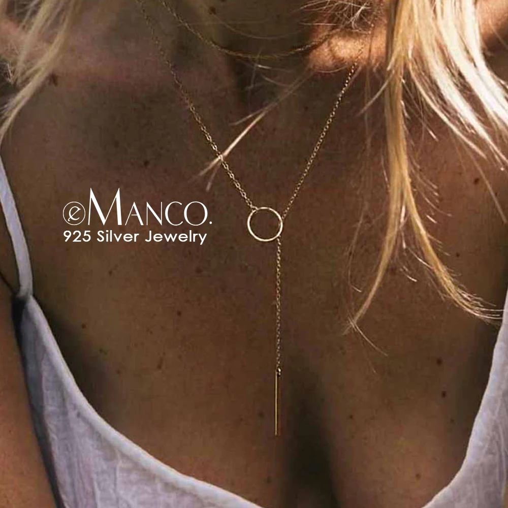 E-Manco, 925 пробы, серебряная Длинная подвеска, простая подвеска, минималистичное и романтичное стильное ювелирное изделие, подарки для женщин