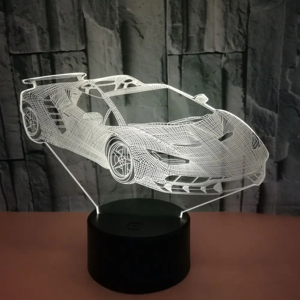 Акриловый дизайн спортивного автомобиля 3d Светодиодная лампа с цветным