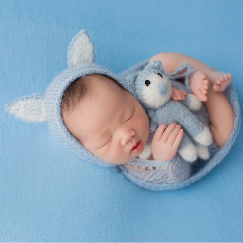 

High Quality Newborn Photography Mohair Hat+Doll Props Baby Girl Boy Photo Shoot Posing Cartoon Hat bebe fotografia Accessories