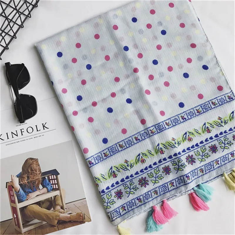 Мусульманский хиджаб с кисточками бандана из пашмины цветочным принтом в