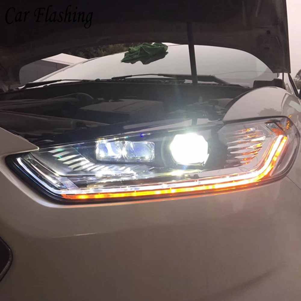 2 шт., автомобильный Стайлинг для Ford Mondeo 2013, светодиодный фонарь для новой фары, лампа с динамическим поворотом, светодиодный DRL, биксеноновый HID