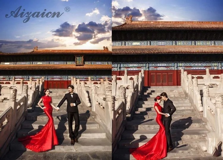Сезон: весна–лето Красное атласное платье Cheongsam современные невесты Qi Pao Для женщин традиционное китайское свадебное платья платье Тонкий Русалка Qipao