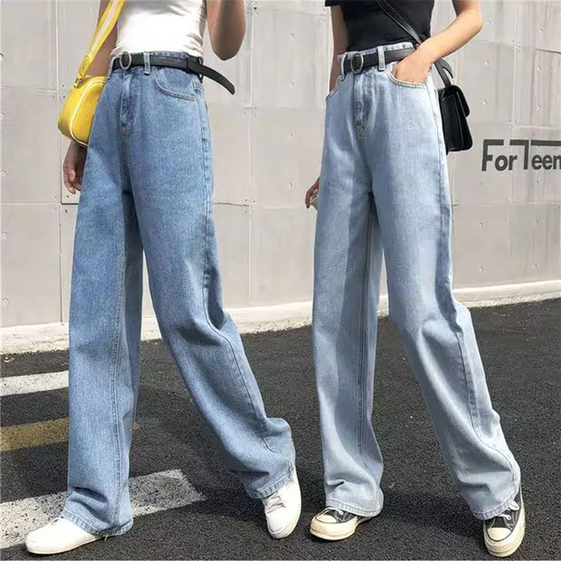 Summer new blue jeans 2019 Hong Kong wide leg pants women's retro high waist drop women loose drag straight trousers | Женская