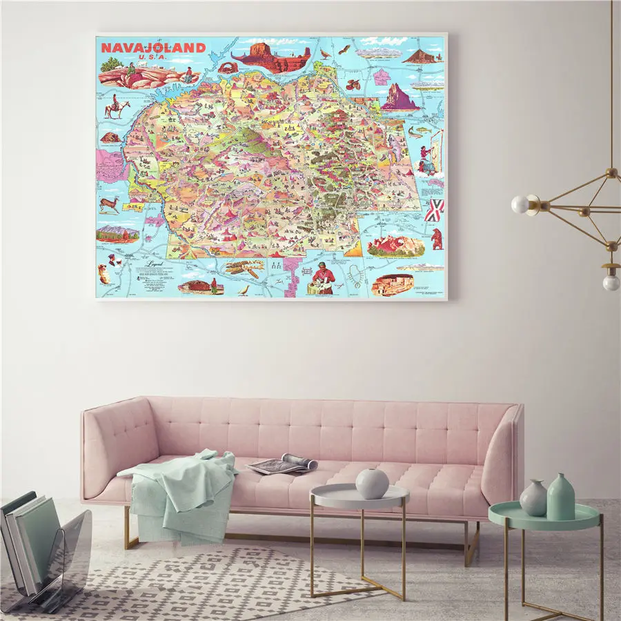 Наваджоланд США Карта мультфильм плакат прекрасный настенный Декор стикер