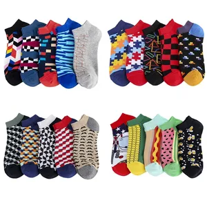 Носки мужские короткие, из чесаного хлопка, в клетку, 5 парЛот, лето 2019