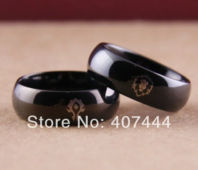 

Free Shipping USA UK Canada Russia Brazil AU Hot Sales 6/8MM Black Dome World of Warcraft Horde/Alliance Tungsten Carbide Ring