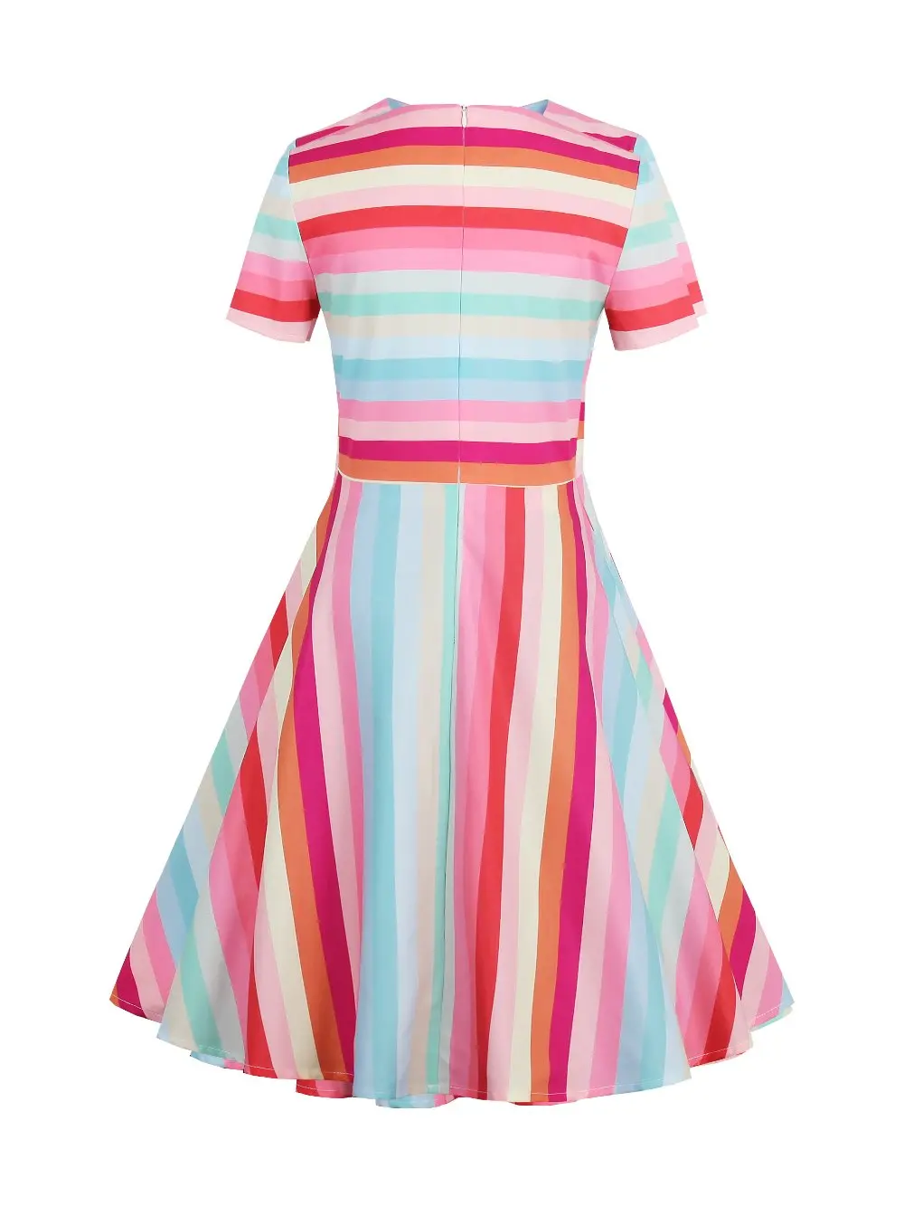 2019 Women Summer Rainbow Dress Female Spring Multi-Color Short Sleeve Dresses Knee-Length O Neck Girls | Женская одежда