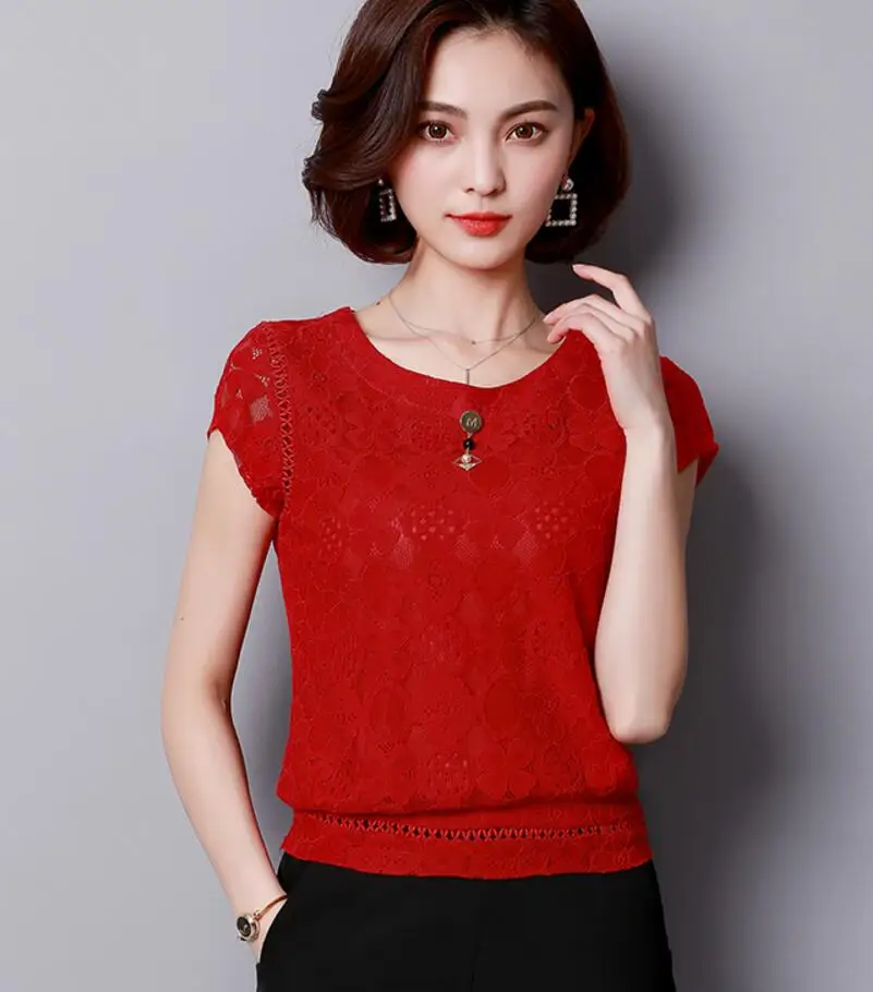 Blusas Mujer De Moda, летняя женская кружевная блузка с коротким рукавом, модные женские рубашки размера плюс, Женские топы и блузки размера s 3XL