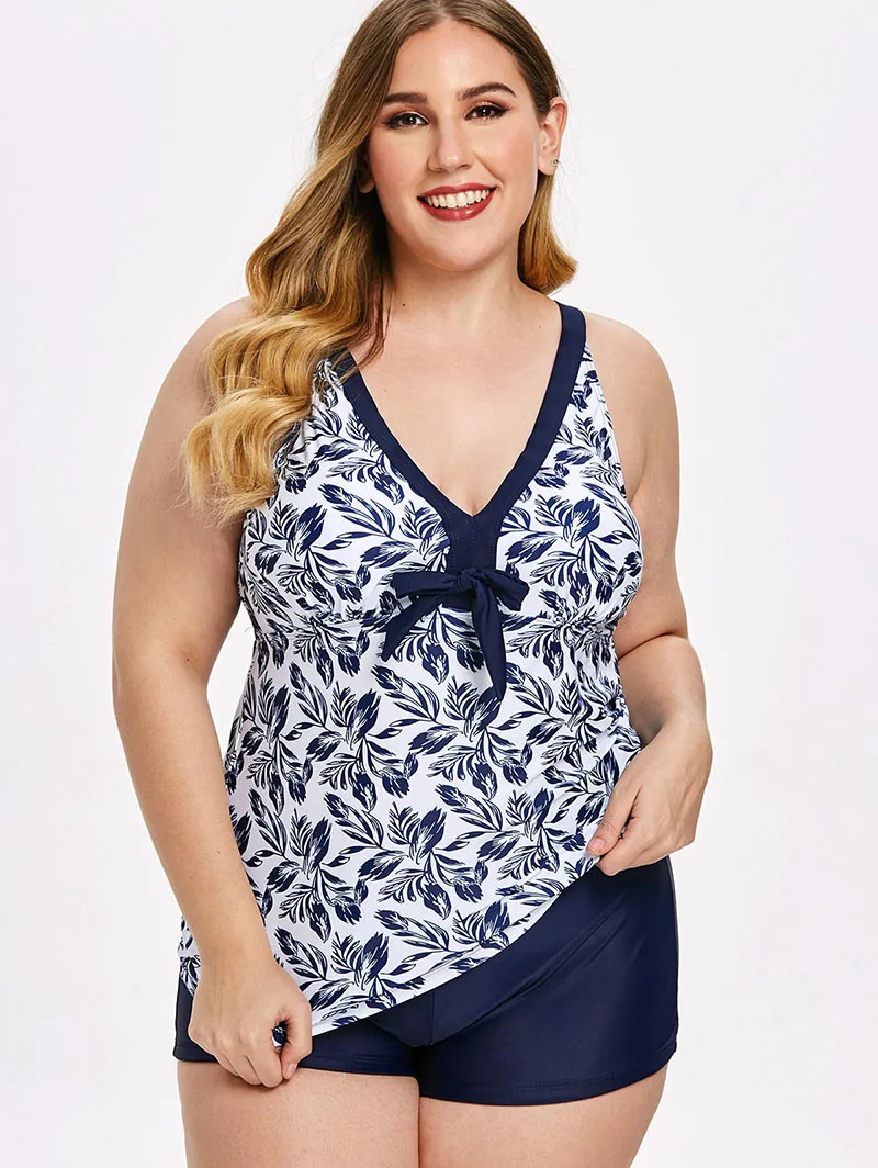 Плюс Размеры 4XL XXXXL XXXL XXL с цветочным принтом бантом танкини наборы из двух частей