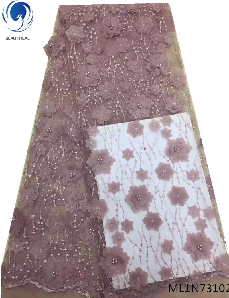 

BEAUTIFICAL 3d lace fabric pink 3d african lace with beads african lace fabric 2019 high quality laces 5 yards/lot ML1N731
