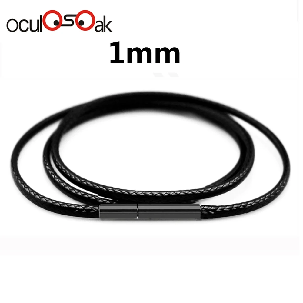 Black 1mm Высокое качество, 1,5 мм, 2 мм, 3 мм, шнур для ожерелья, кожаный шнур, восковая веревка, цепь с застежкой из нержавеющей стали, для самостоятельного изготовления ожерелья, ювелирных изделий - Цвет: Black 1mm