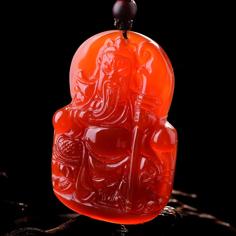 Красный Агат резной амулет Guan Yu на удачу кулон бусины ожерелье Модные ювелирные