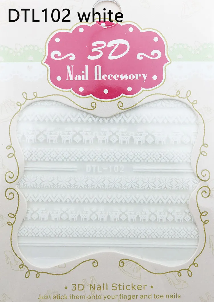 DTL102white 3D наклейки для ногтей наклейки Снежинка цепочка для зимнего свитера Харадзюку фантазия ногтей обертывания наклейки украшения инструменты - Цвет: DTL102white