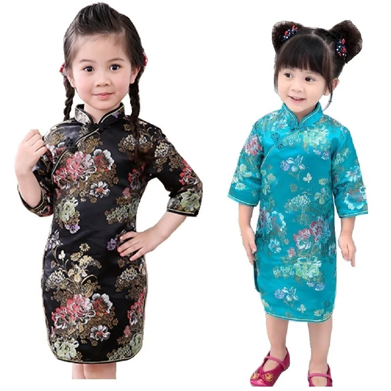 Peony Baby Girls Dress 2018 Chinese Qipao Clothes For Girls Jumpers Party Costumes Floral Children Chipao Cheongsam Jumper 2-16Y